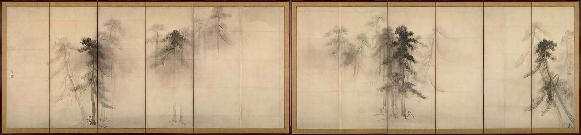 This is “The Shorinzu byobu”, the pine trees screen, drawn by Hasegawa Tohaku in the 16th century.